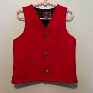 Johnson Woolen Mills Kid’s Red Wool V-Neck Three Button Sleeveless Vest